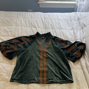 THML Green Textured Blouse with Leopard details